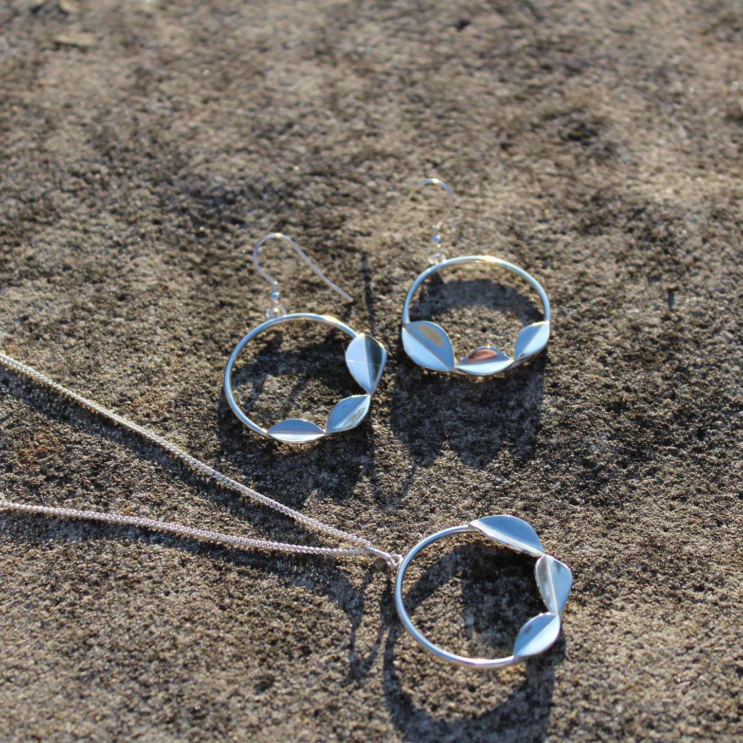 Geometric Leaf Earrings & Necklace Jewellery Set