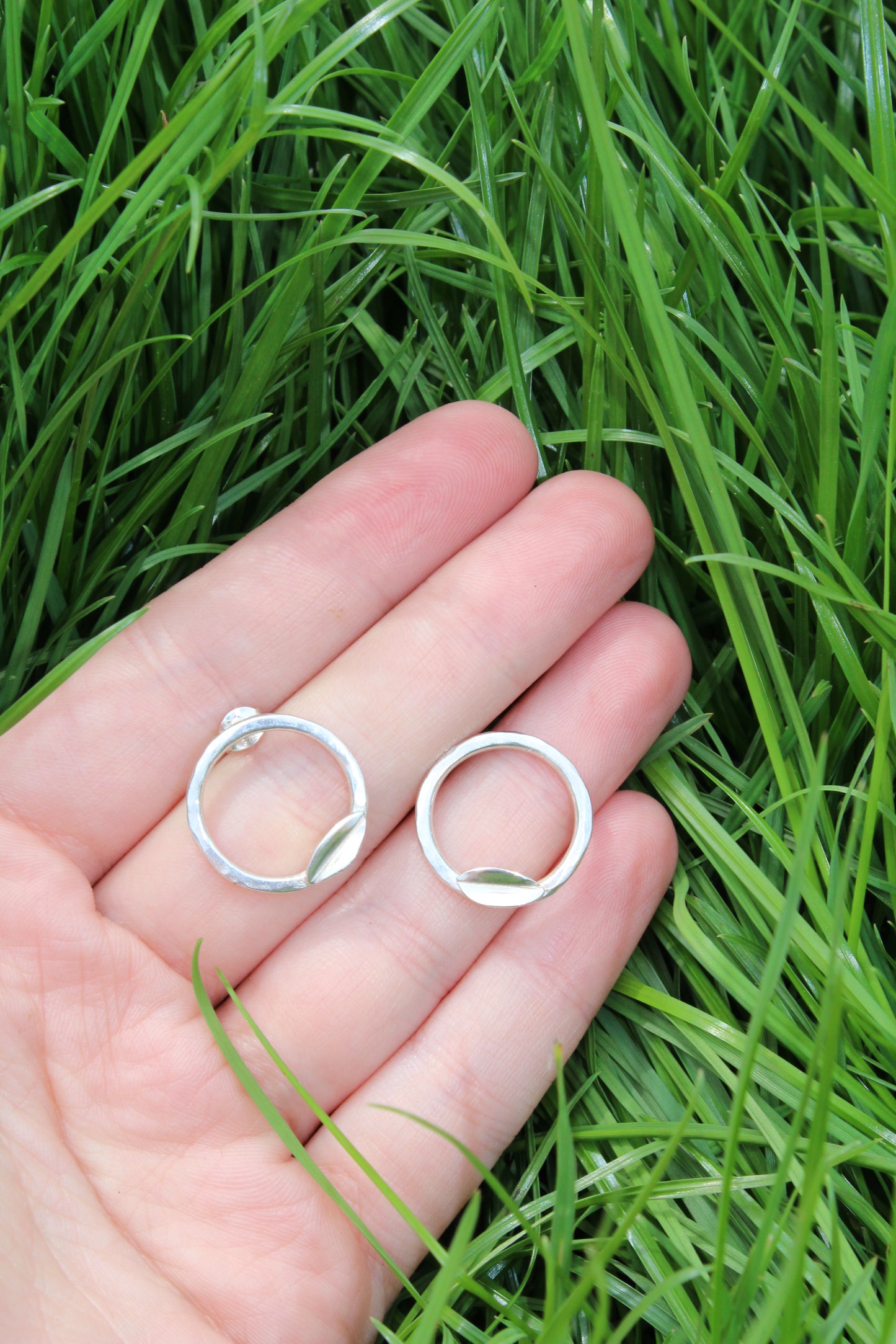 Hammered Hoop Leaf Earrings & Necklace Jewellery Set