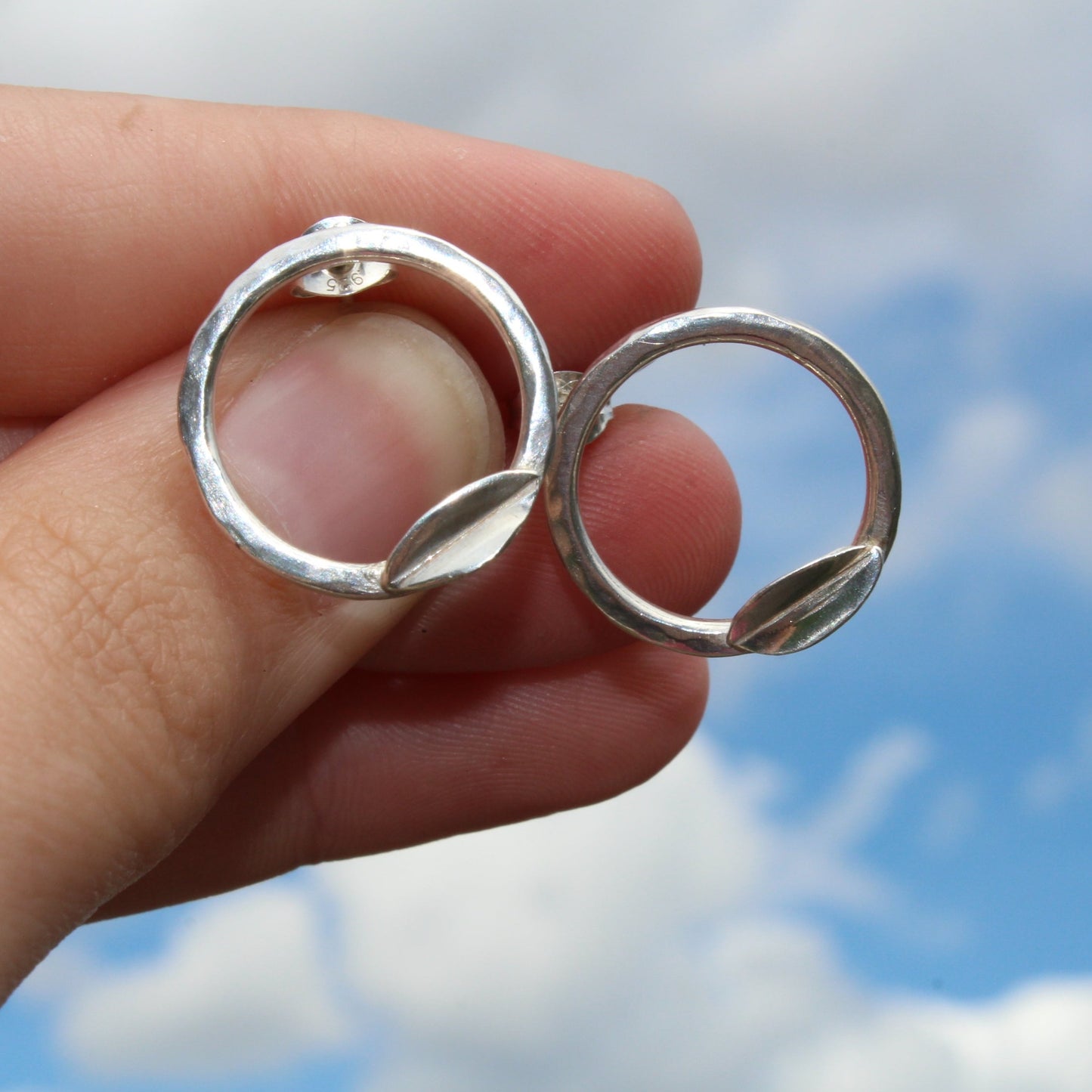 Hammered Hoop Leaf Earrings & Necklace Jewellery Set