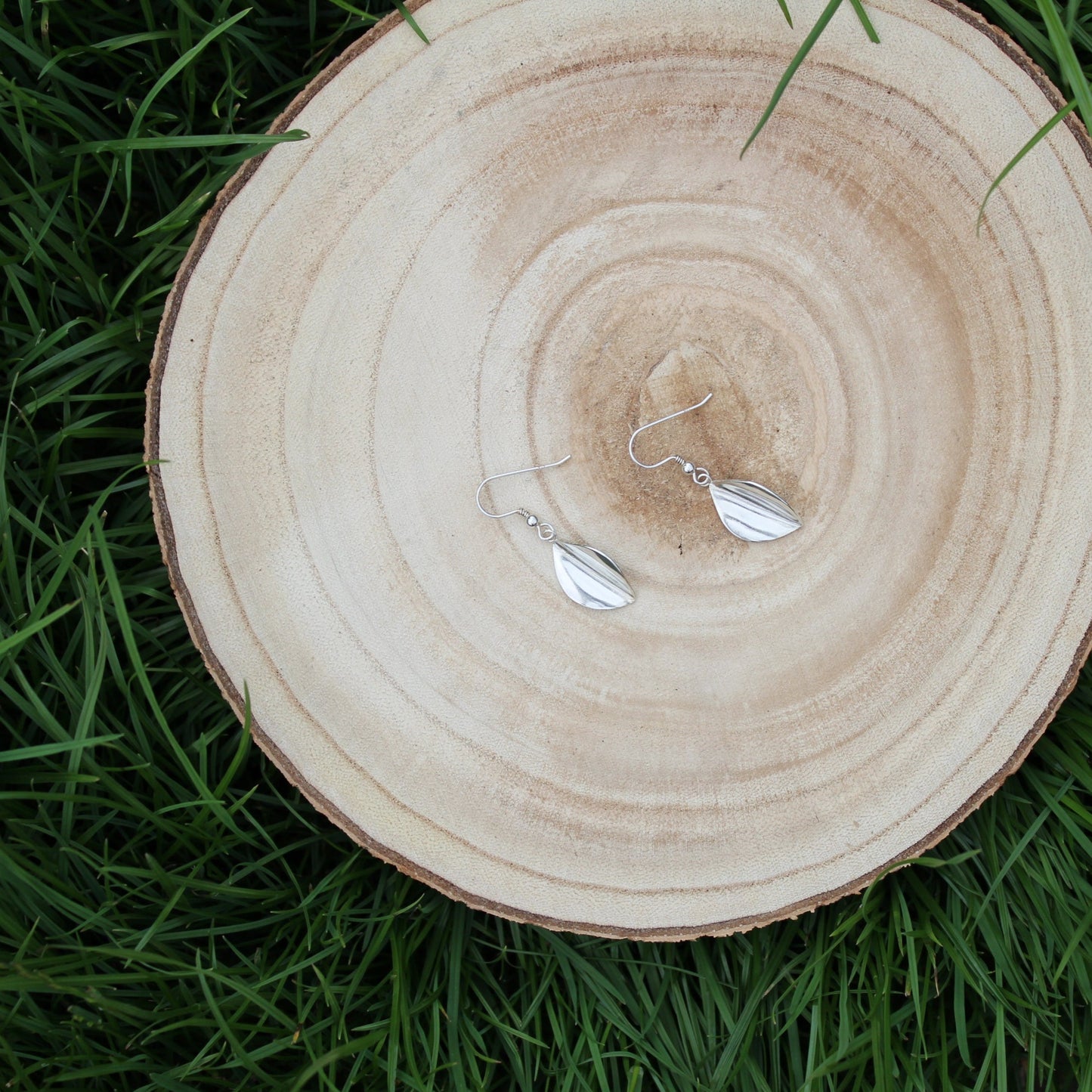 Large Leaf Earrings in Sterling Silver - Handmade by Jen Lithgo Jewellery