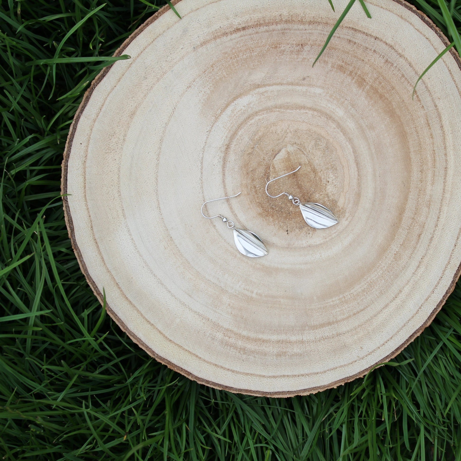 Large Leaf Earrings in Sterling Silver - Handmade by Jen Lithgo Jewellery