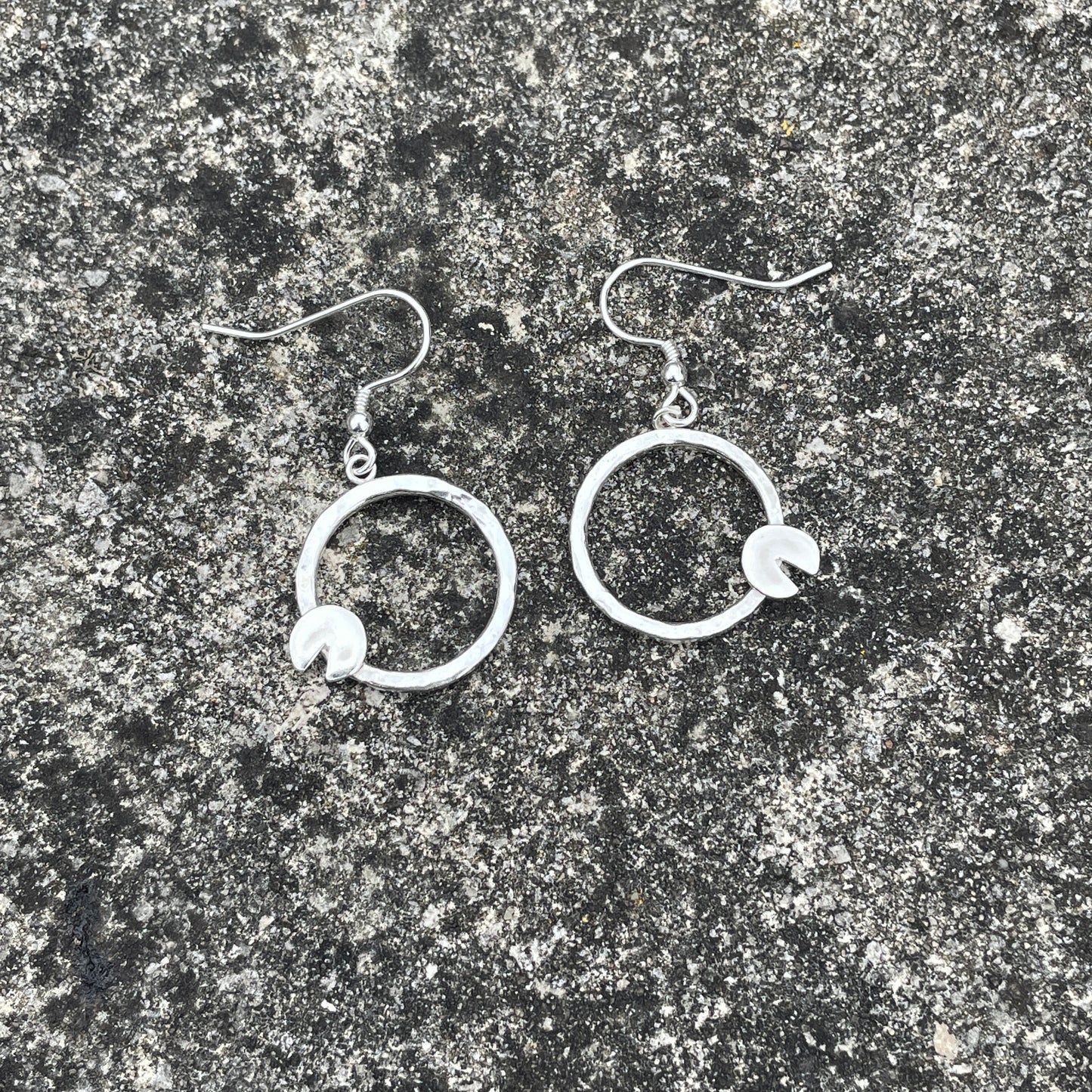 Hammered Hoop Lilypad Drop Earrings