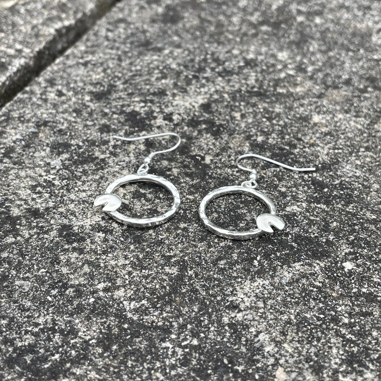 Hammered Hoop Lilypad Drop Earrings