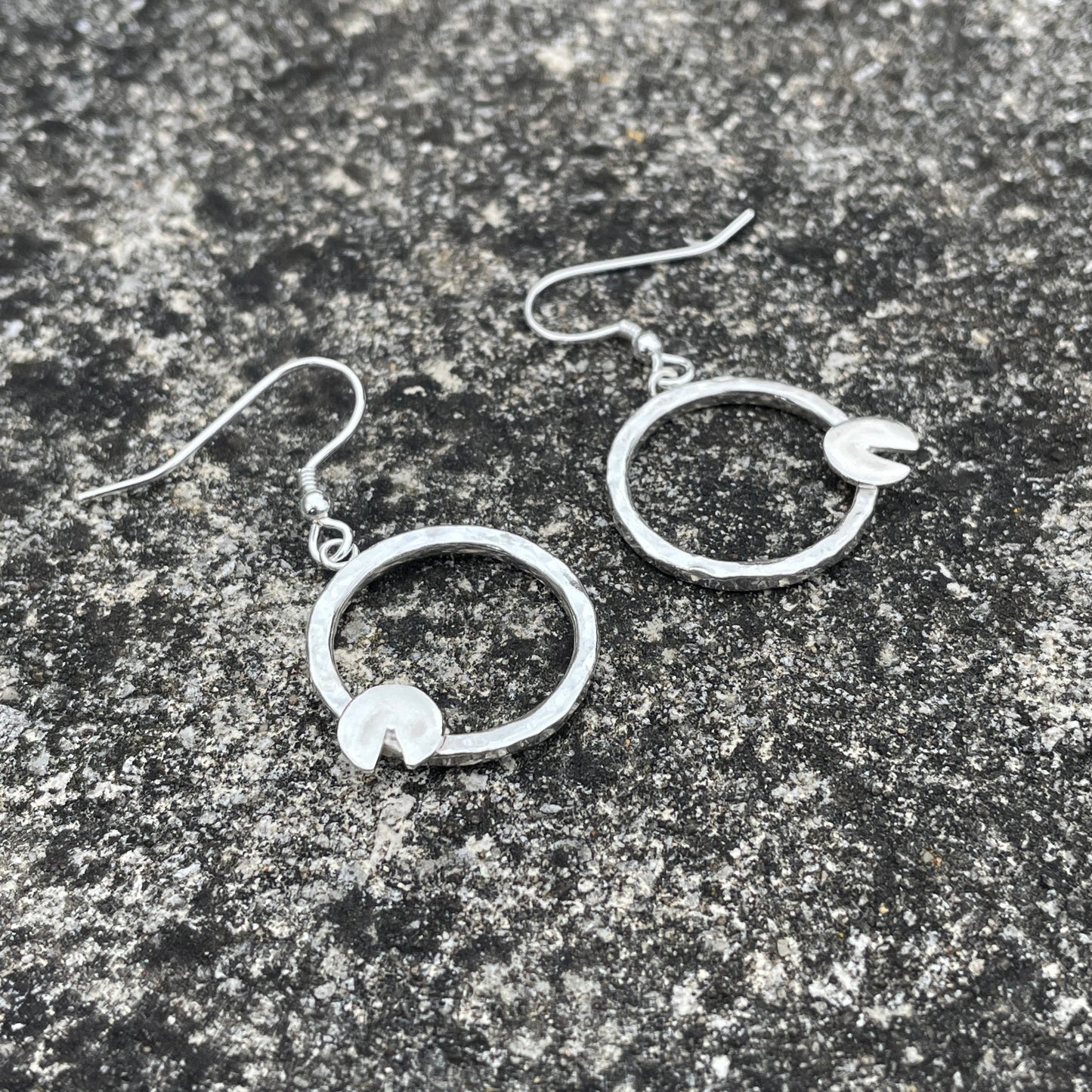 Hammered Hoop Lilypad Drop Earrings