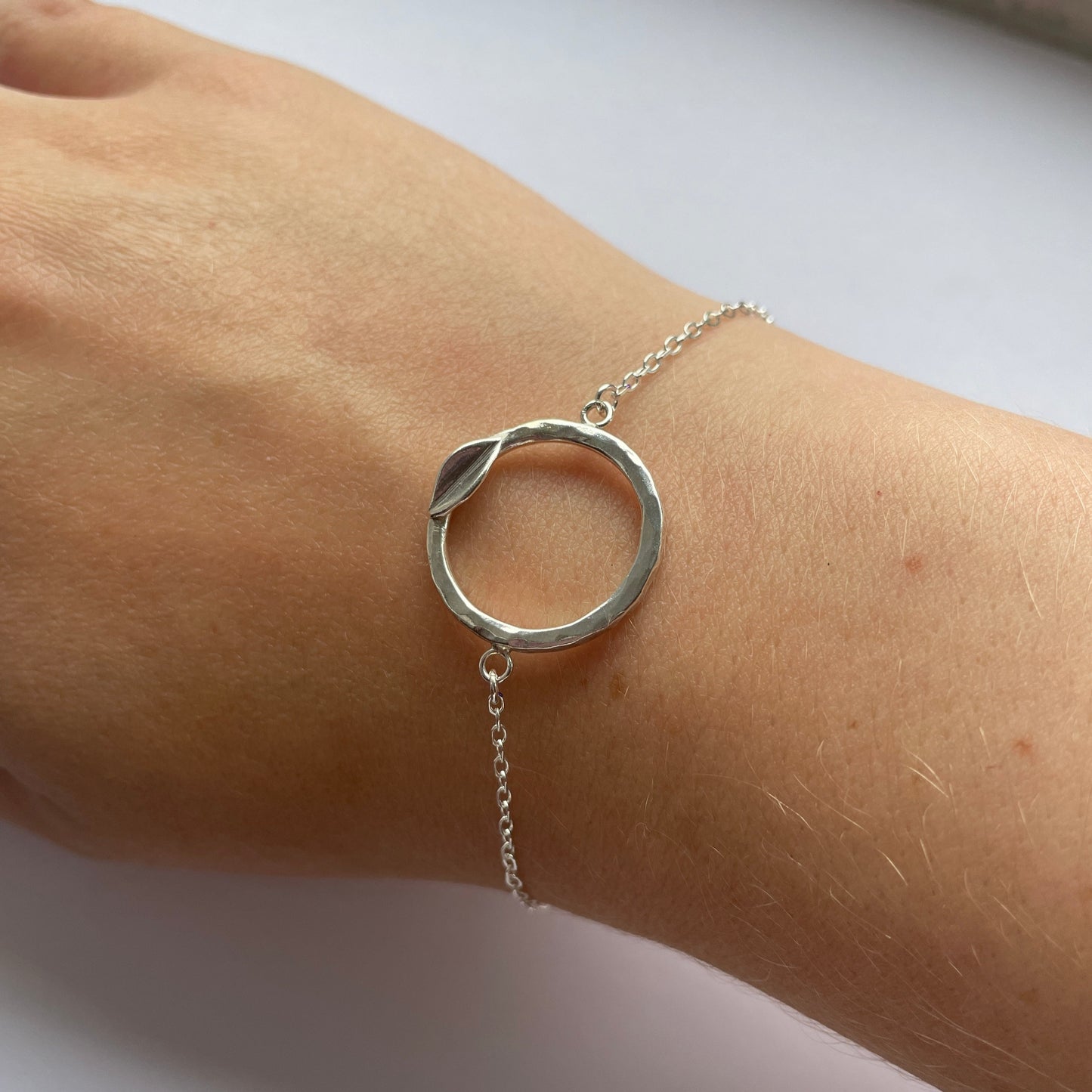 Hammered Hoop Leaf Bracelet