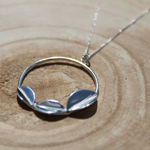 Close up shot of Geometric Leaf Necklace, handmade in sterling silver. By Jen Lithgo Jewellery