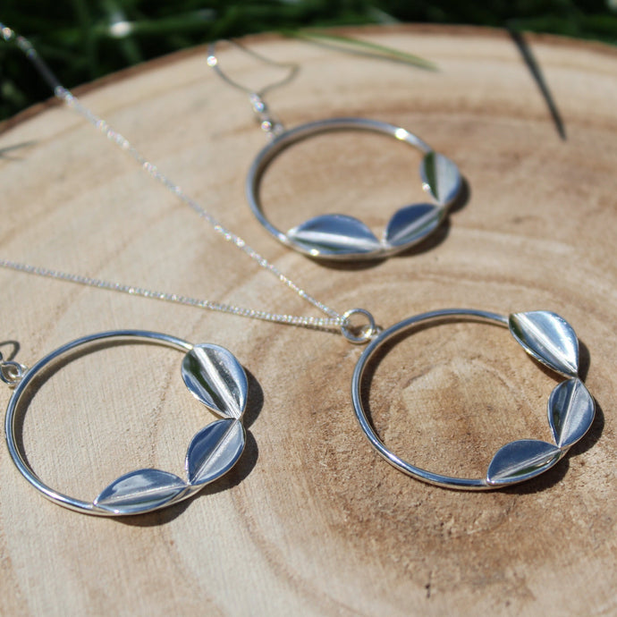 Geometric Leaf Earrings & Necklace Jewellery Set