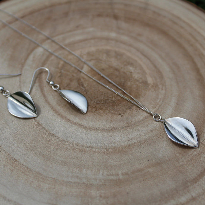 Handmade Sterling Silver Large Leaf Necklace and Earrings Set by Jen Lithgo Jewellery