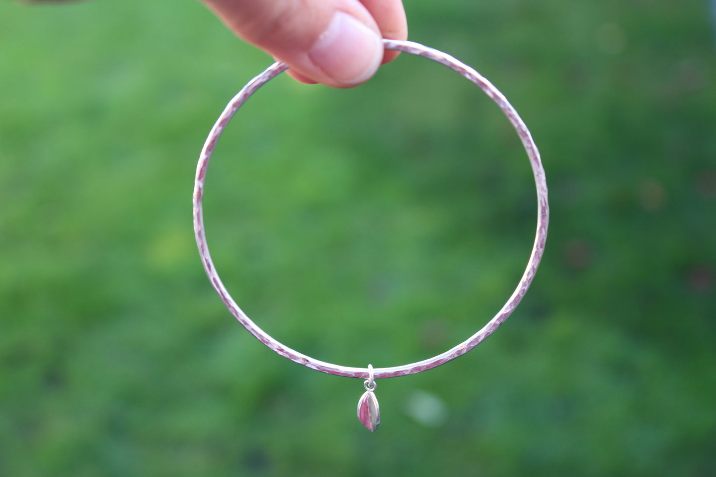 Textured Bangle with Dangle Leaf Charm