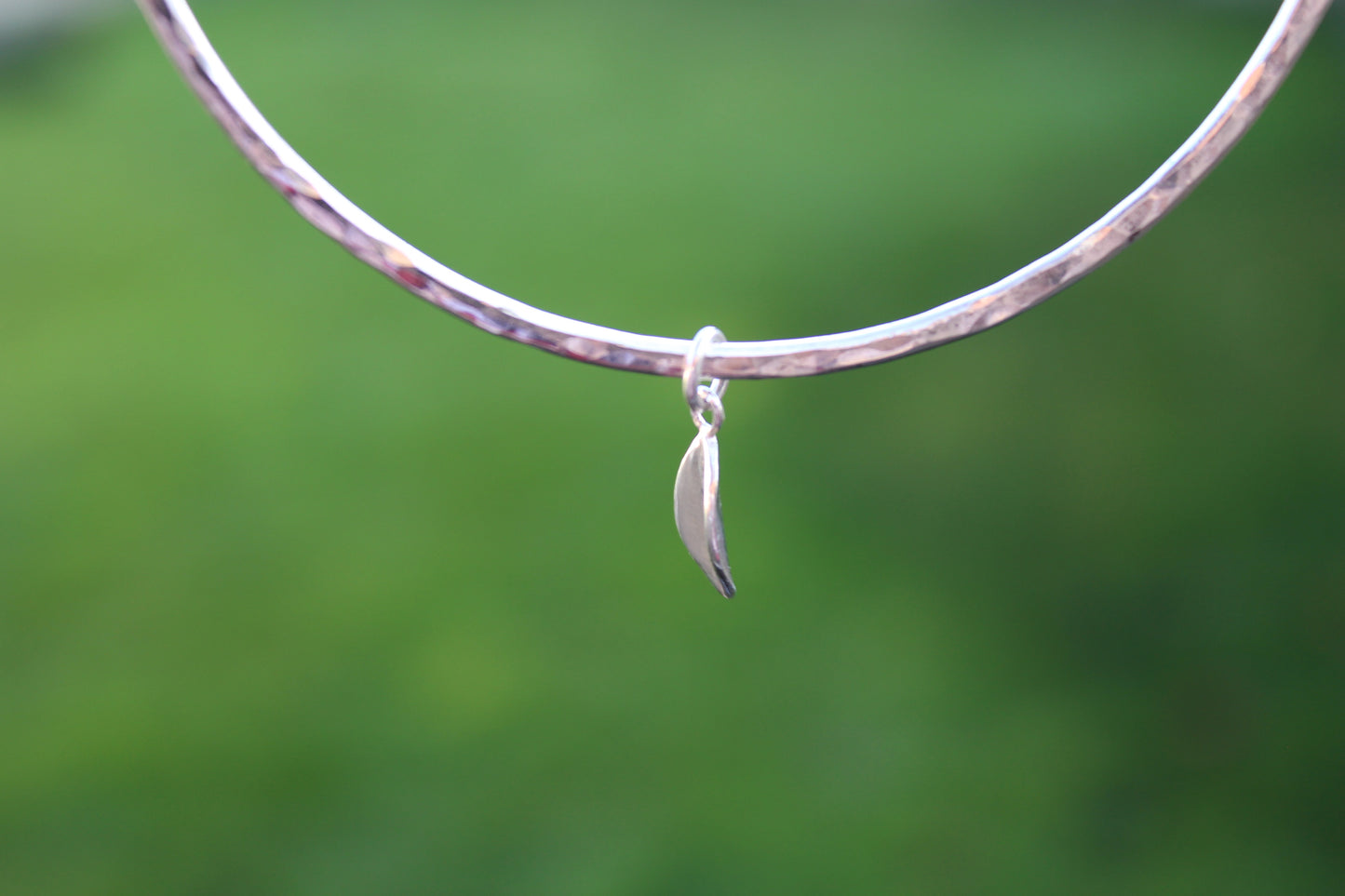 Textured Bangle with Dangle Leaf Charm