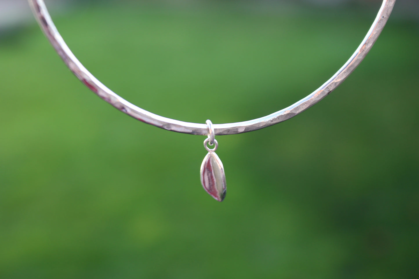 Textured Bangle with Dangle Leaf Charm