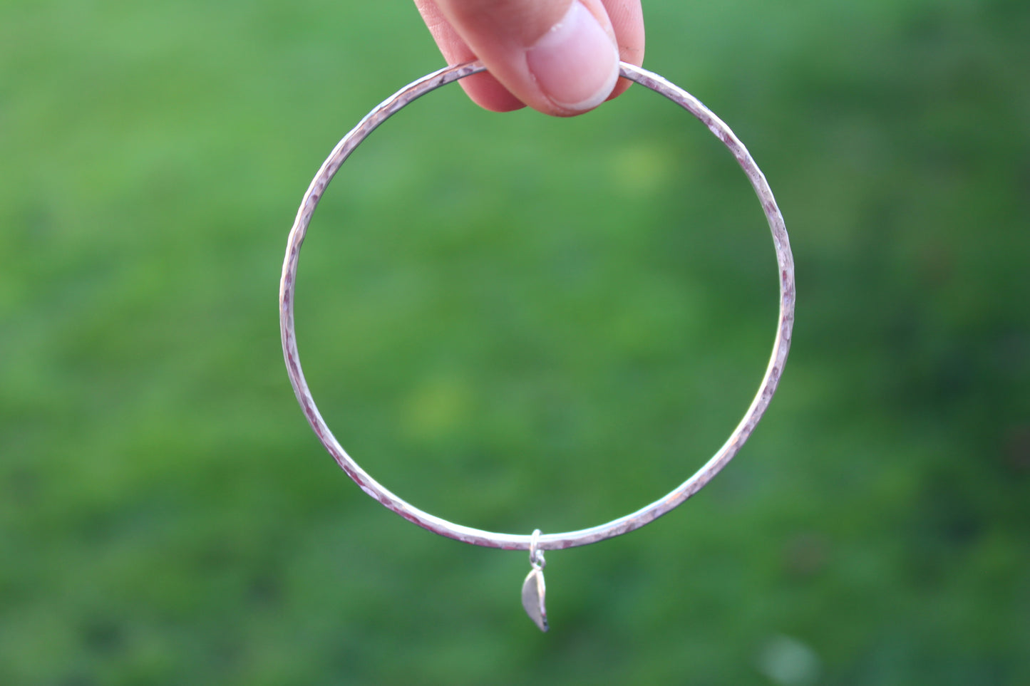 Textured Bangle with Dangle Leaf Charm