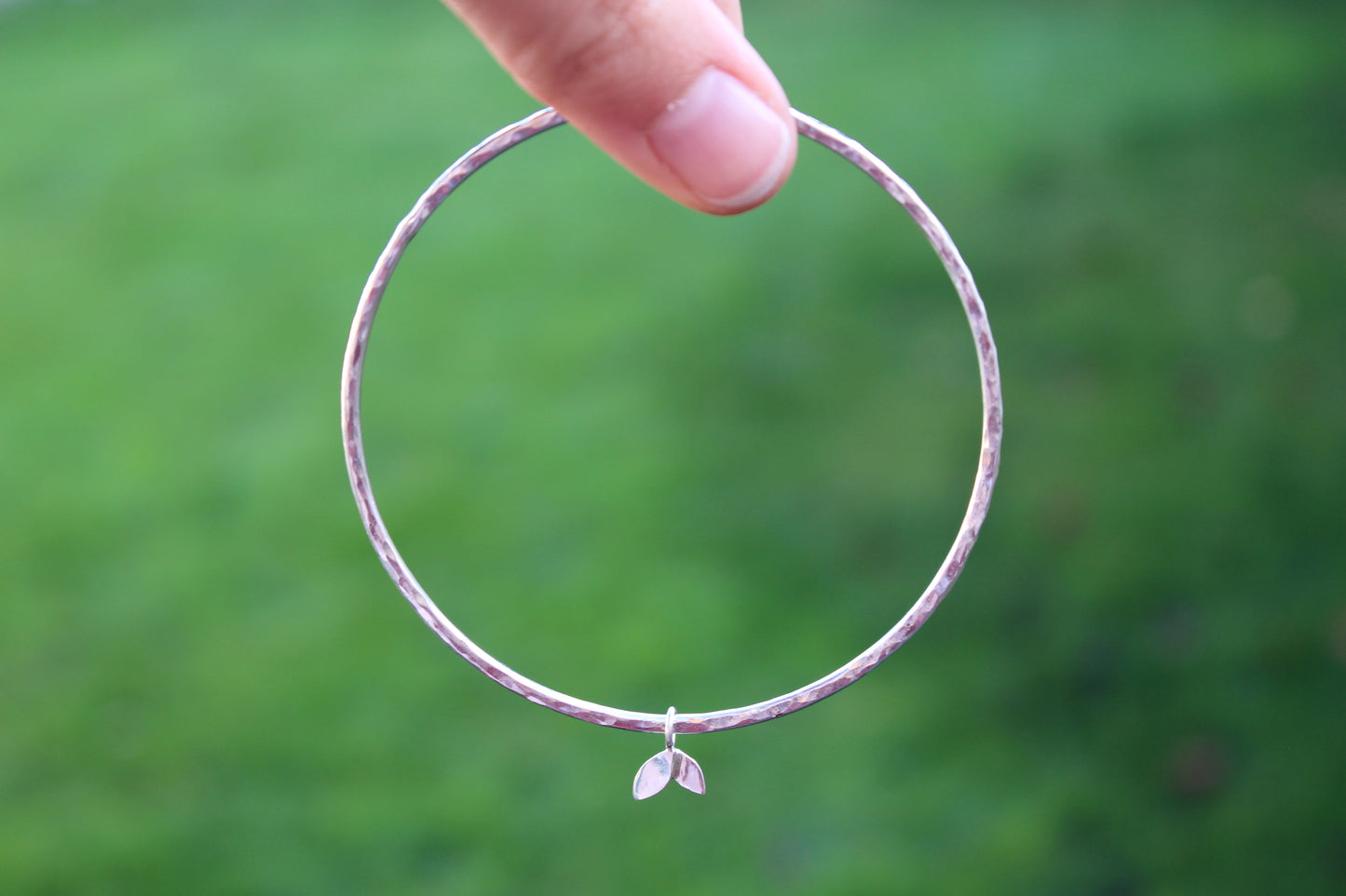 Textured Bangle with Duo Leaf Charm - can be personalised