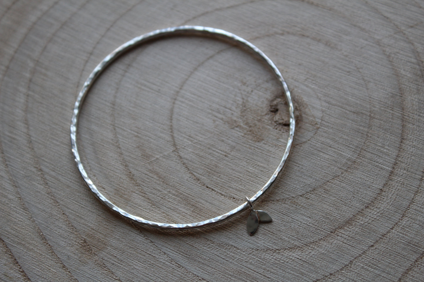 Textured Bangle with Duo Leaf Charm - can be personalised