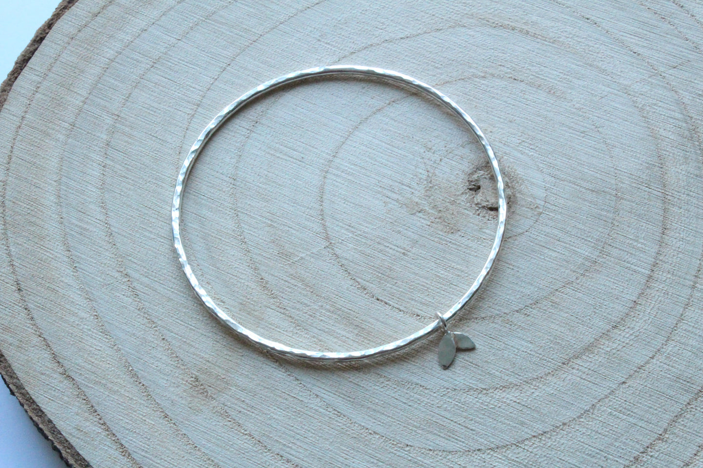 Textured Bangle with Duo Leaf Charm - can be personalised