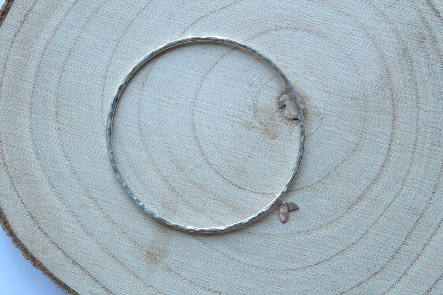 Textured Bangle with Duo Leaf Charm - can be personalised