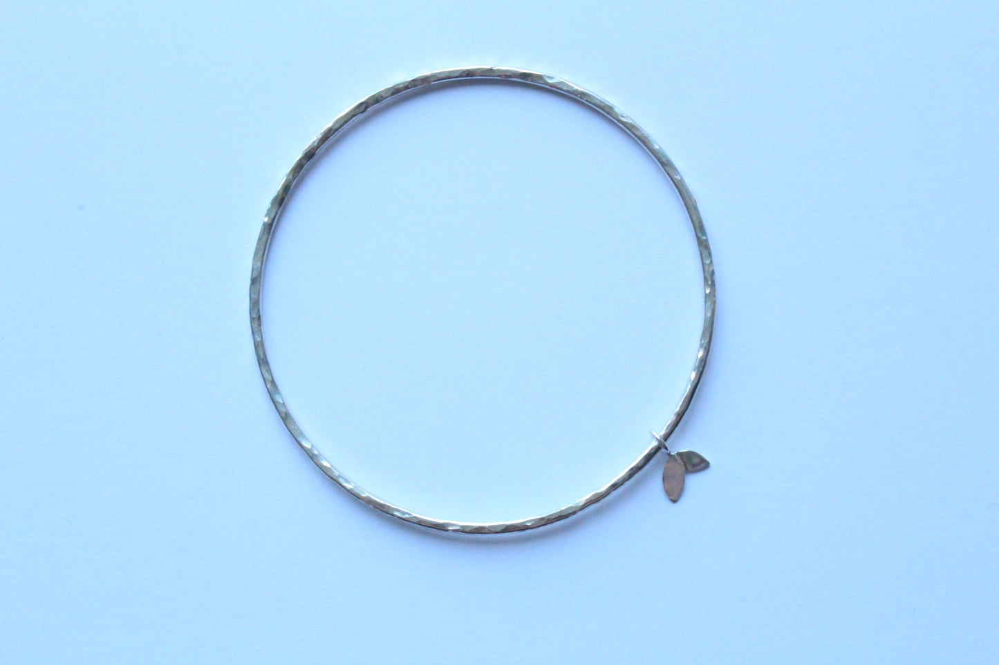 Textured Bangle with Duo Leaf Charm - can be personalised