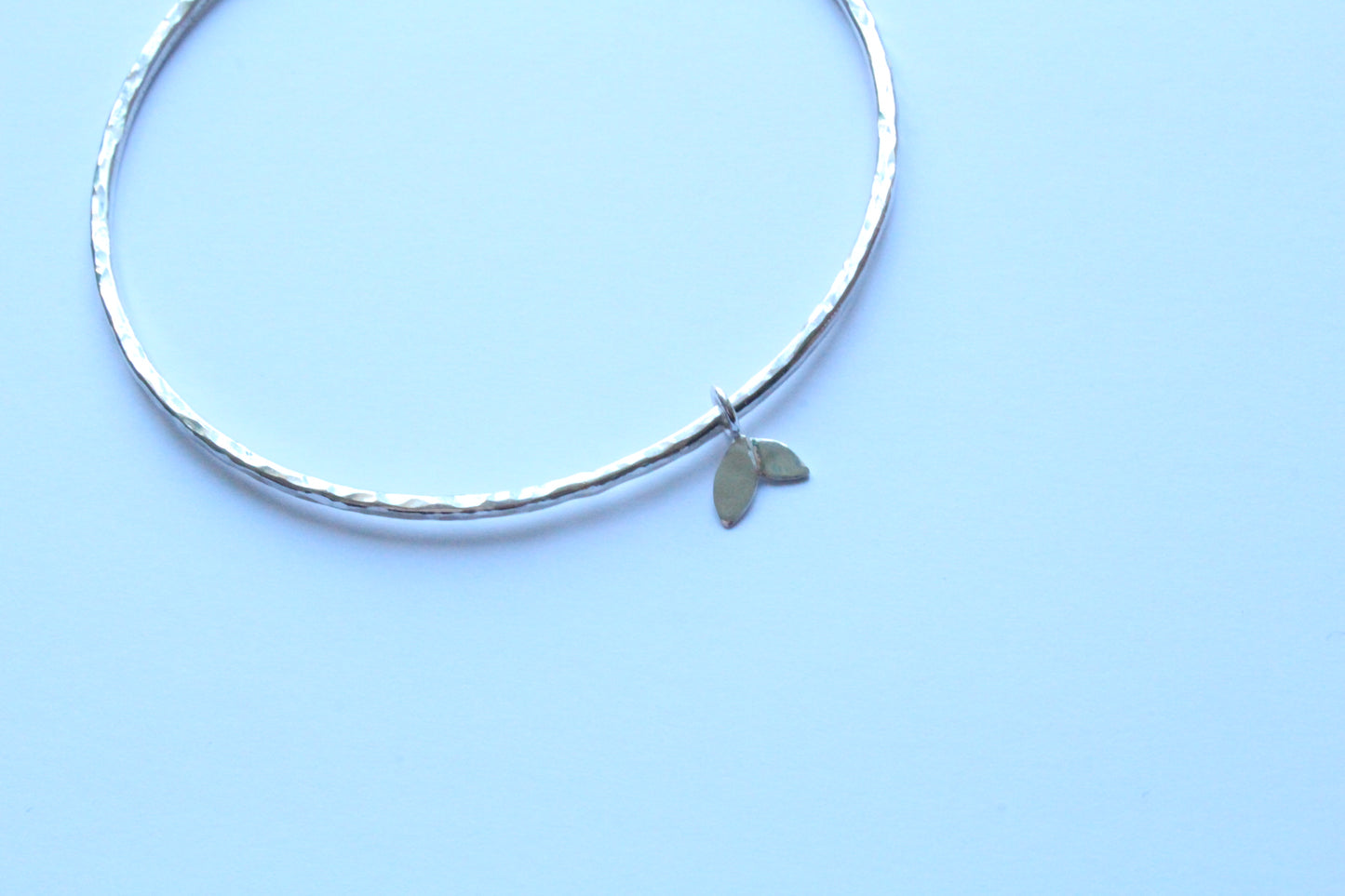 Textured Bangle with Duo Leaf Charm - can be personalised