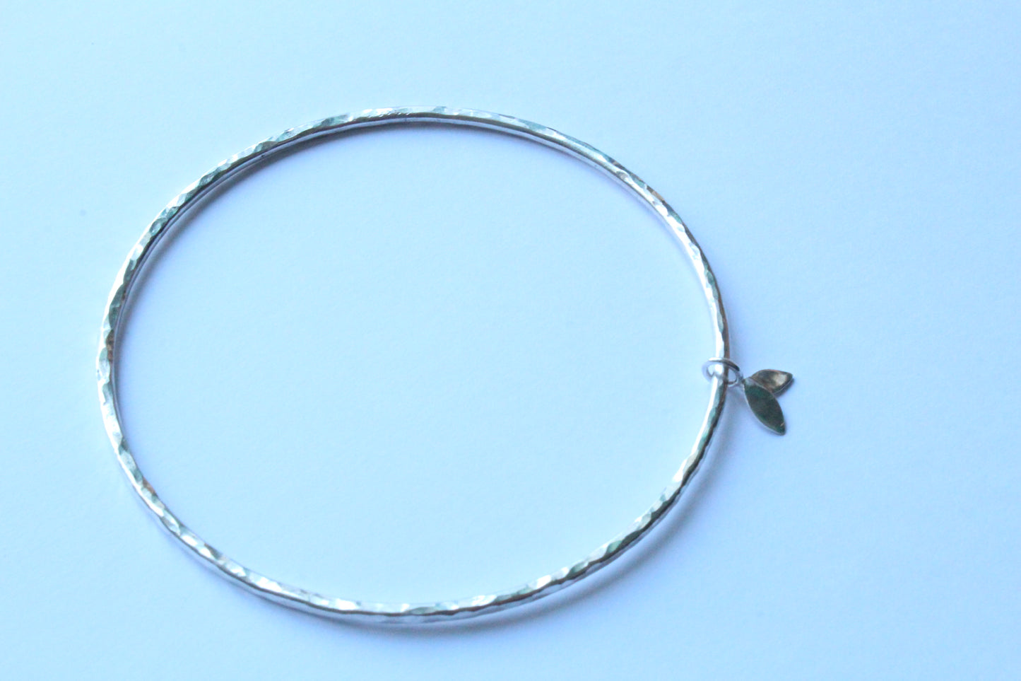 Textured Bangle with Duo Leaf Charm - can be personalised