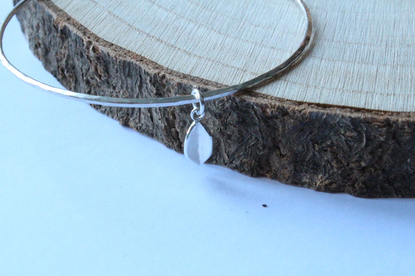 Textured Bangle with Dangle Leaf Charm