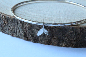 Textured Bangle with Duo Leaf Charm - can be personalised