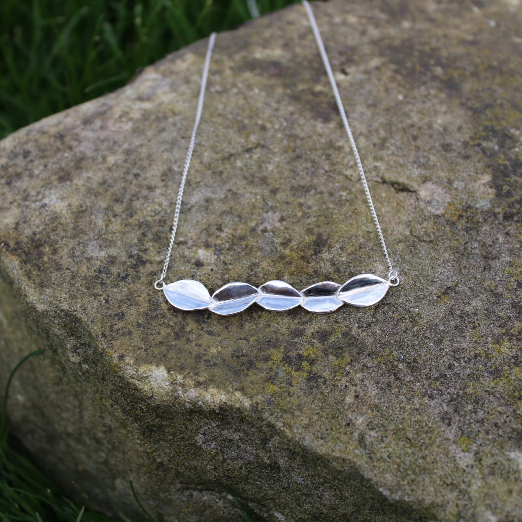 Scatter five leaf necklace is handmade in sterling silver by Jen Lithgo Jewellery