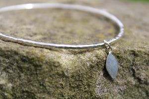 Textured Bangle with Flat Leaf Charm - can be personalised