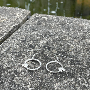 Geometric Hammered Lilypad Drop Earrings